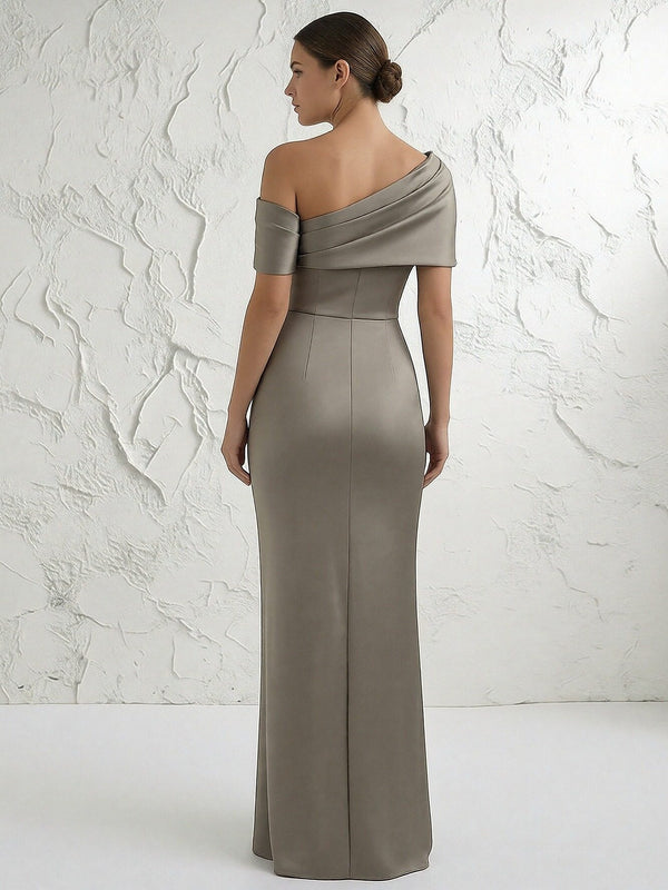 One Shoulder Satin Mermaid Short Sleeves Mother of the Bride Dresses