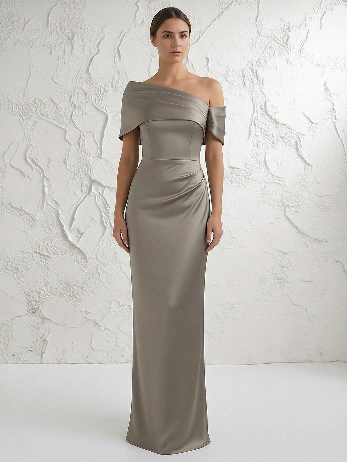 One Shoulder Satin Mermaid Short Sleeves Mother of the Bride Dresses