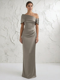 One Shoulder Satin Mermaid Short Sleeves Mother of the Bride Dresses