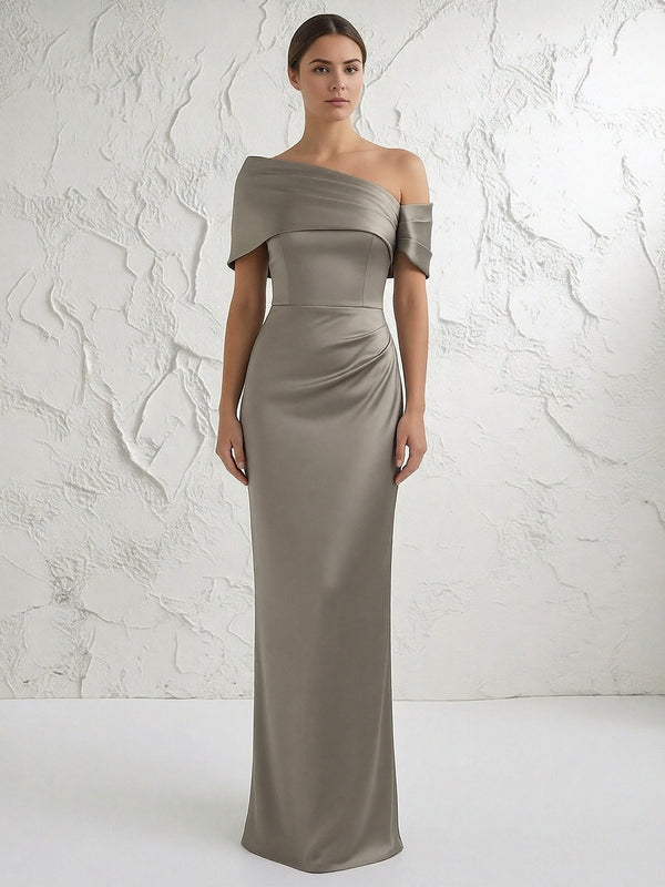One Shoulder Satin Mermaid Short Sleeves Mother of the Bride Dresses