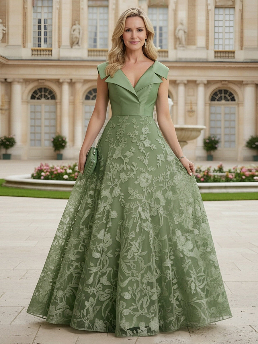 V Neck Satin Mother of the Bride Dresses