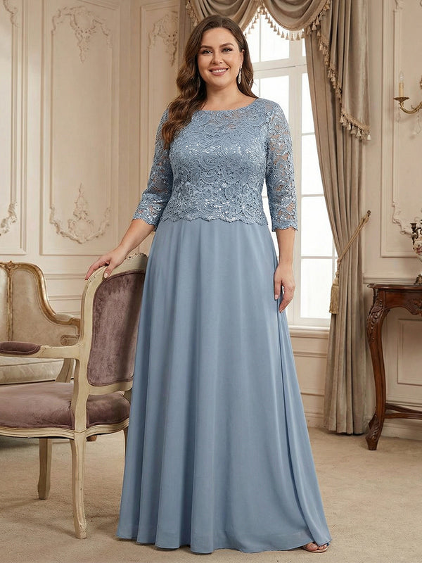 Chiffon Scoop Neck Lace Appliques Mother of the Bride Dresses