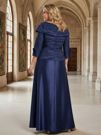 Satin V Neck Ruched 3D Flower Mother of the Bride Dresses