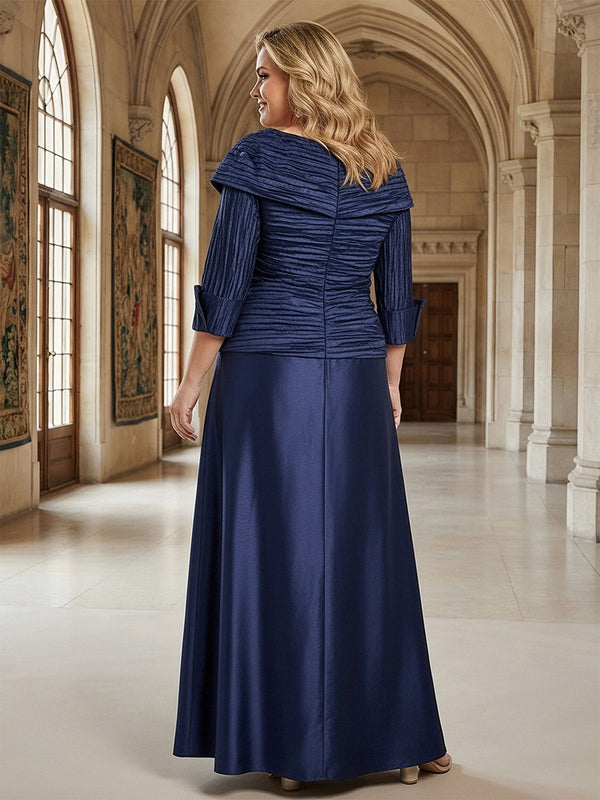 Satin V Neck Ruched 3D Flower Mother of the Bride Dresses