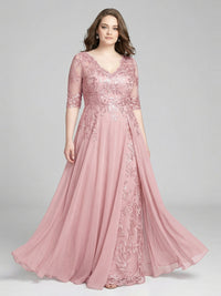 Lace Appliques V Neck Ruched Mother of the Bride Dresses