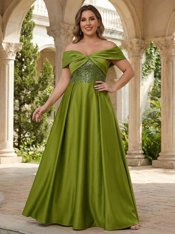 Satin Off the Shoulder A Line Mother of the Bride Dresses