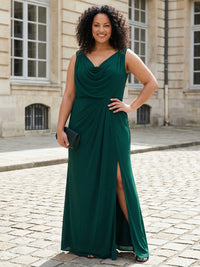 Chiffon Cowl Neck Mother of the Bride Dresses with Slit
