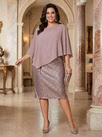 Sequin Scoop Neck Tiered Mother of the Bride Dresses
