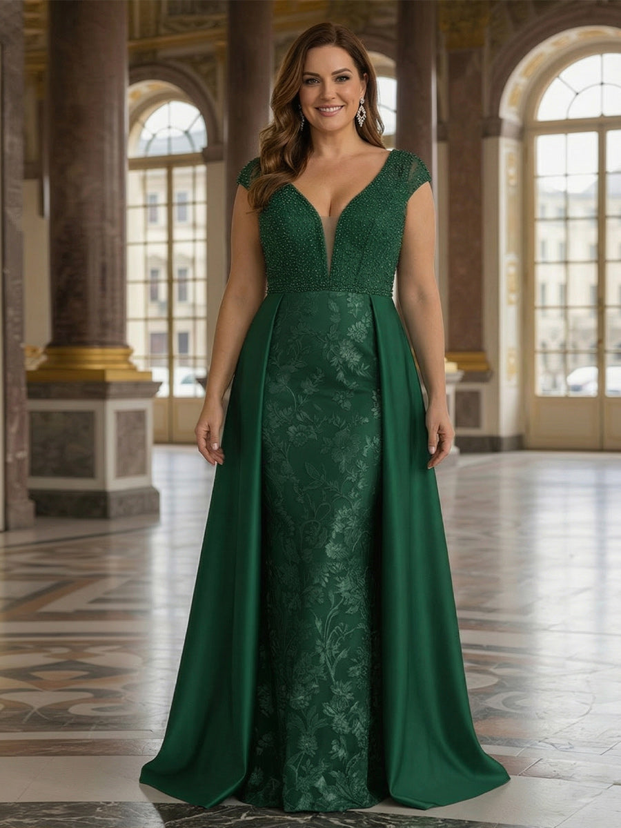 Lace Appliques V Neck Tiered Mother of the Bride Dresses