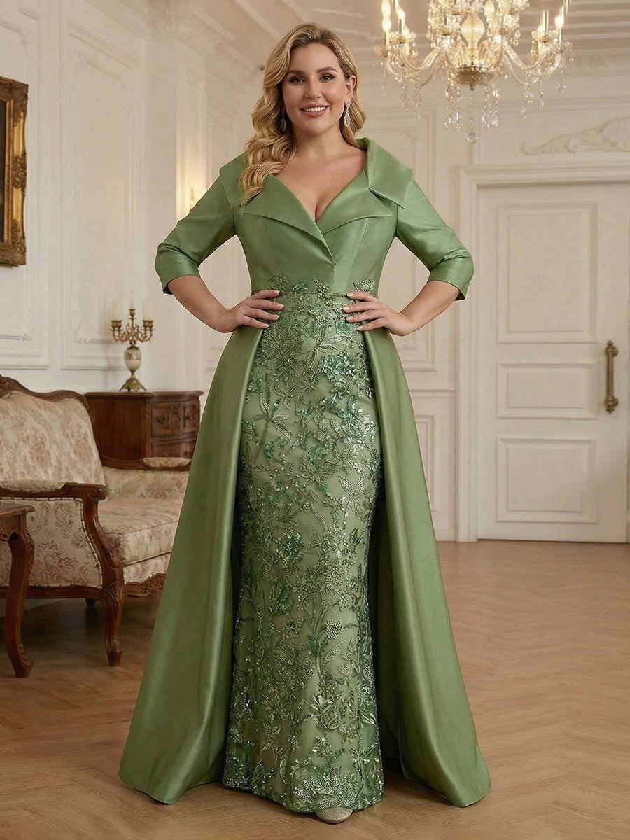 Lace Appliques V Neck Mother of the Bride Dresses