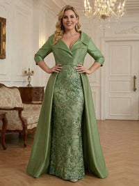 Lace Appliques V Neck Mother of the Bride Dresses