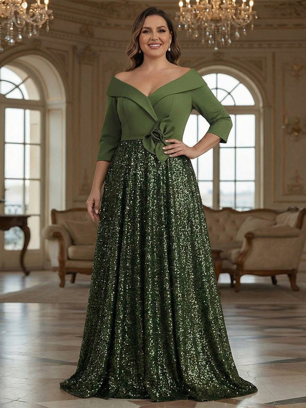 Sequin Off the Shoulder Satin Corset Mother of the Bride Dresses