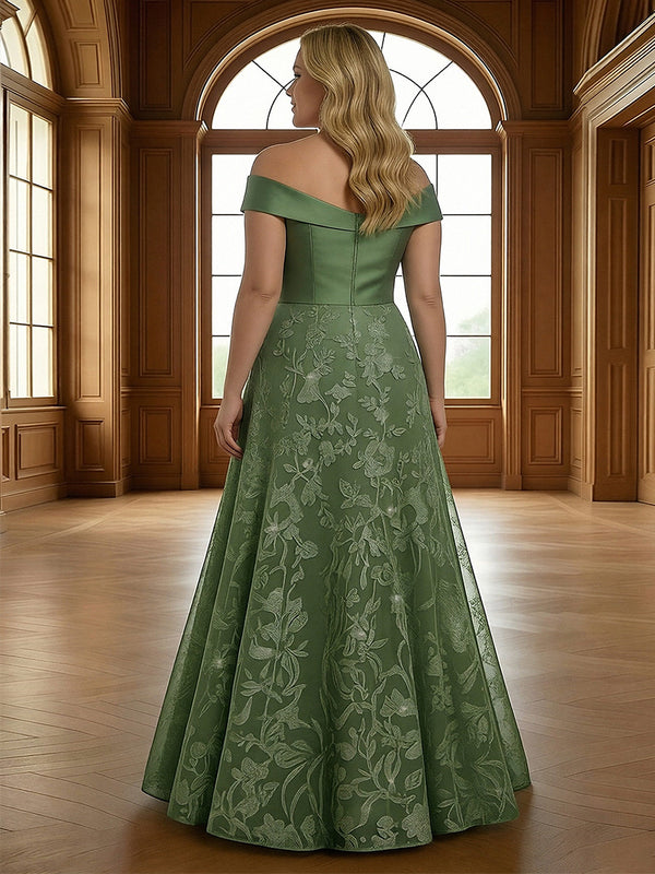 Lace Appliques Off the Shoulder Satin Corset Mother of the Bride Dresses