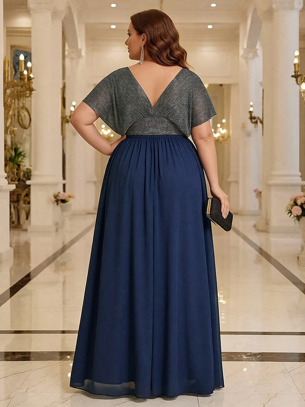 V Neck Sparkly Chiffon Pleated A Line Mother of the Bride Dresses