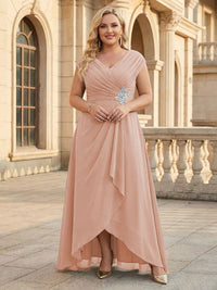 Lace Appliques V Neck Chiffon Pleated A Line Mother of the Bride Dresses with Slit