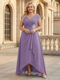 Lace Appliques V Neck Chiffon Pleated A Line Mother of the Bride Dresses with Slit