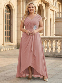 Lace Appliques V Neck Chiffon Pleated A Line Mother of the Bride Dresses with Slit