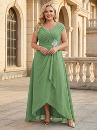 Lace Appliques V Neck Chiffon Pleated A Line Mother of the Bride Dresses with Slit