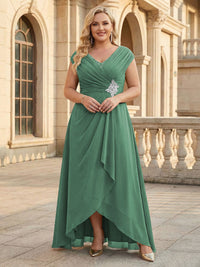 Lace Appliques V Neck Chiffon Pleated A Line Mother of the Bride Dresses with Slit