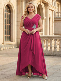 Lace Appliques V Neck Chiffon Pleated A Line Mother of the Bride Dresses with Slit