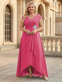 Lace Appliques V Neck Chiffon Pleated A Line Mother of the Bride Dresses with Slit