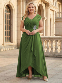 Lace Appliques V Neck Chiffon Pleated A Line Mother of the Bride Dresses with Slit