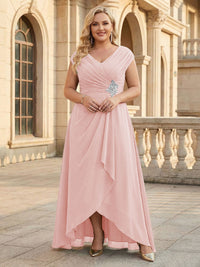 Lace Appliques V Neck Chiffon Pleated A Line Mother of the Bride Dresses with Slit