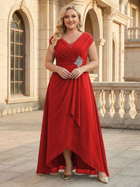 Lace Appliques V Neck Chiffon Pleated A Line Mother of the Bride Dresses with Slit