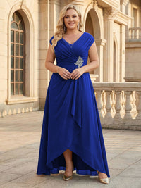 Lace Appliques V Neck Chiffon Pleated A Line Mother of the Bride Dresses with Slit