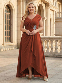 Lace Appliques V Neck Chiffon Pleated A Line Mother of the Bride Dresses with Slit