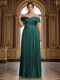 Off the Shoulder Satin Pleated A Line Mother of the Bride Dresses