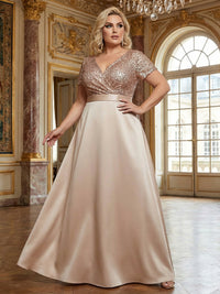 Satin V Neck Sparkly Corset A Line Mother of the Bride Dresses