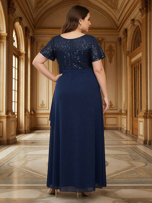 Sparkly V Neck Chiffon Pleated A Line Mother of the Bride Dresses