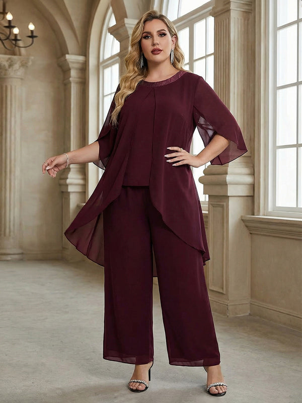 3 Pieces Tiered Suitcases Round Neck Mother of the Bride Dresses with Cap