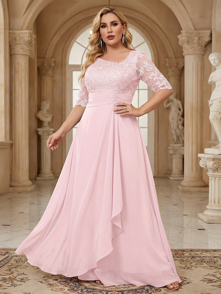 Chiffon V Neck Lace Appliques Ruffles Mother of the Bride Dresses