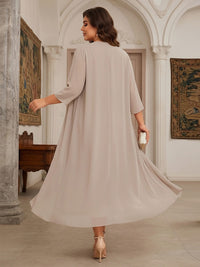2 Pieces Chiffon Round Neck Lace Appliques Mother of the Bride Dresses with Cap