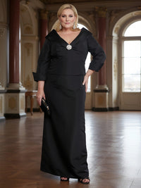 2 Pieces Satin V Neck Lace Appliques Mother of the Bride Dresses