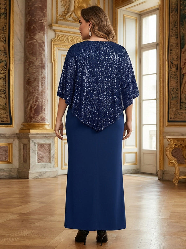 High Slit Sequin Chiffon Round Neck Mother of the Bride Dresses
