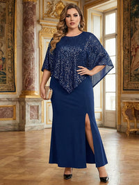 High Slit Sequin Chiffon Round Neck Mother of the Bride Dresses