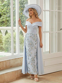 Satin Off the Shoulder Lace Appliques Tiered Mother of the Bride Dresses