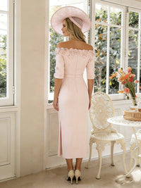 Satin Off the Shoulder Mother of the Bride Dresses with 3D Flowers