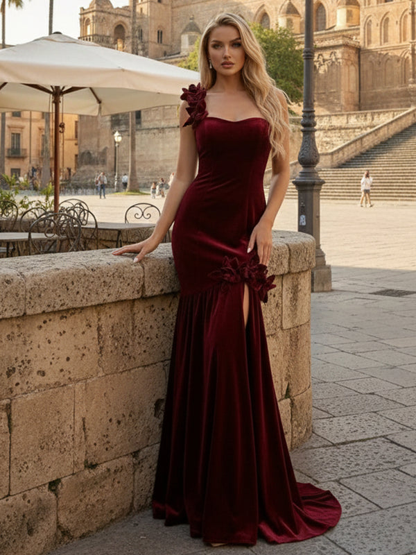 Spaghetti Straps Velvet Sweetheart Mermaid Prom Dresses for Women