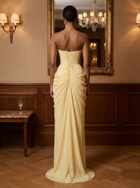 Strapless Chiffon Pleated Mermaid Prom Dresses Maxi Formal Gowns
