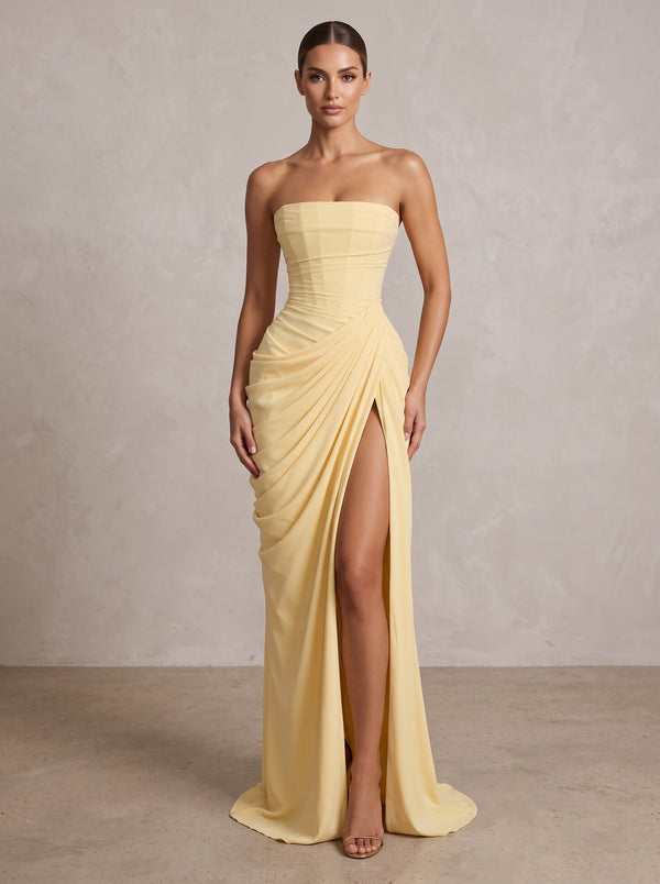 Strapless Chiffon Pleated Mermaid Formal Prom Dresses Maxi Formal Evening Gowns