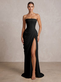 Strapless Chiffon Pleated Mermaid Formal Prom Dresses Maxi Formal Evening Gowns