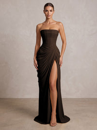 Strapless Chiffon Pleated Mermaid Formal Prom Dresses Maxi Formal Evening Gowns