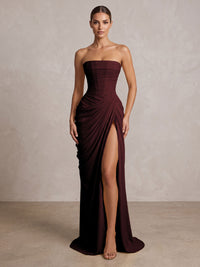 Strapless Chiffon Pleated Mermaid Formal Prom Dresses Maxi Formal Evening Gowns