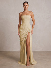 Strapless Chiffon Pleated Mermaid Formal Prom Dresses Maxi Formal Evening Gowns