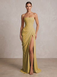 Strapless Chiffon Pleated Mermaid Formal Prom Dresses Maxi Formal Evening Gowns