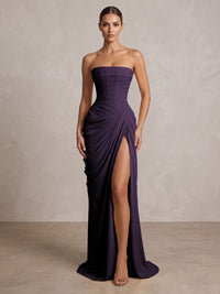 Strapless Chiffon Pleated Mermaid Formal Prom Dresses Maxi Formal Evening Gowns